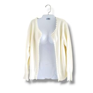 NWOT Cream Open Front Faux Pearl Trim Knit Cardigan Sweater (SIZE S)